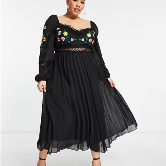 ASOS Curve Dresses & Skirts - New With Tags ASOS Curve embroidered lace insert pleated midi dress